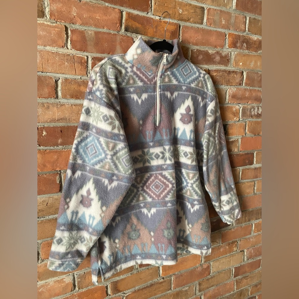 VINTAGE LOCKER SHOP ATHLETICS fleece southwestern aztec sweater 1/4 zip XL - Picture 4 of 8